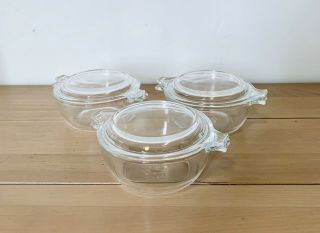 Pyrex 3 Vintage 10 Oz Glass Casserole Dish Bowls 018 With Lid 680 - C