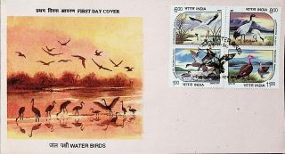 India 1994 Water Birds Block Of 4 On Fdc
