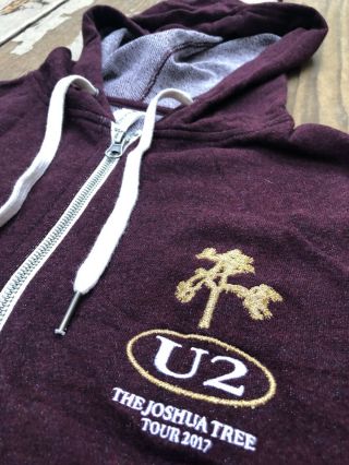 U2 • 2017 Joshua Tree Tour • Maroon Hoodie Full Zip Jacket Small Embroidered