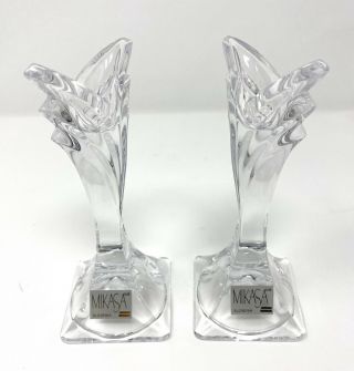 Two Mikasa Deco 5 - 1/2 " Crystal Candle Holders/candlesticks