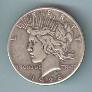 1928 - P U.  S.  Peace Silver Dollar - Key Date - Very Fine