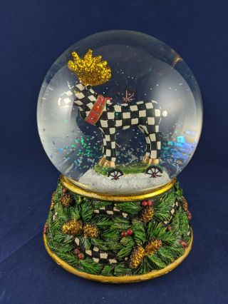 Mackenzie Childs Courtly Check Moose On Parade Musical Snow Globe