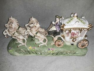 Vintage Porcelain Capodimonte Cinderella Horse - Drawn Carriage Figurine Japan 14 "