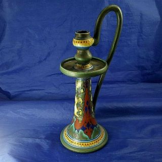 Antique Gouda Holland Arts & Crafts Pottery Handled Candle Holder Circa 1920s