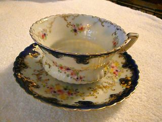 Gorgeous Paragon Cobalt And Gold Floral Cup & Saucer,  Scalloped Edge,
