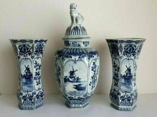 Delft - Boch Royal Sphinx Petrus Regout Cabinet Set Xl Lidded Vase