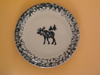 Tienshan Moose Folk Craft North Country 10 1/4 " Dinner Plate Green Sponge Paint