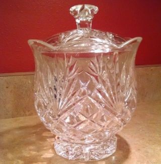 Vintage 8 " Heavy Leaded Crystal Scalloped,  Cut Glass Candy Jar With Lid