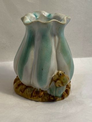 Hand Crafted Pottery Vase Decorated With Frog & Lily