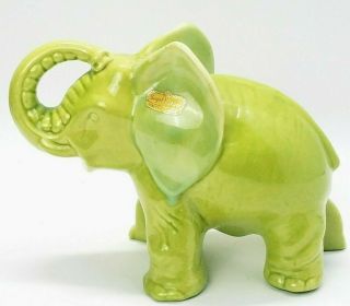 Royal Haeger Lime Green Ceramic Elephant Trunk Up With Label