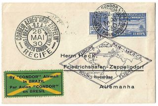 Zeppelin Brazil To Germany Air Cover 1930 Violet Cancellation