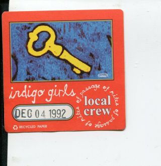 1992 Indigo Girls Satin Cloth Local Crew Pass Passage Of Rites Tour