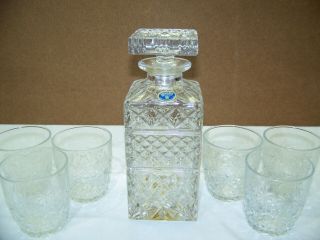 Vintage Bohemia Czech Lead Crystal Hard Liquor Decanter Set 6 Glasses
