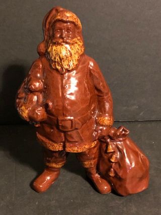 Unusual 10 " Ned Foltz Redware Pottery Folk Art Santa St Nick Nicholas Figure