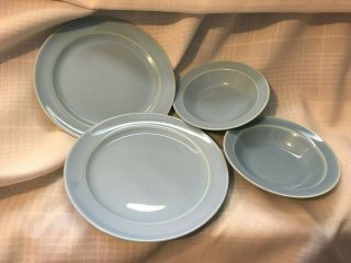 Vintage Luray Pastels By T.  S.  & T Light Blue 2 Salad Plates & 2 Berry Bowls