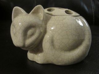 Vintage Tiffany & Co 1978 Ceramic Cat Flower Frog Vase Great Shape