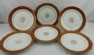 Limoges Double Fancy Lacey Gold Ruby Red Set Of 6 Salad Dessert Plates