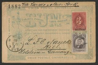 Mexico 1883 - Uprated Stationery Card With Overprint To Germany
