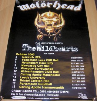 Motorhead The Wildhearts Stunning Poster For The Tour Of The Uk In October 2003