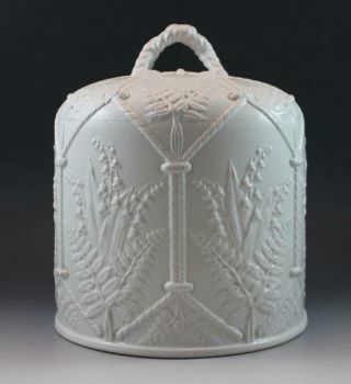 19c Cream Ware Large Stilton Cheese Dome Cover W/ Ferns & Fowers Staffordshire