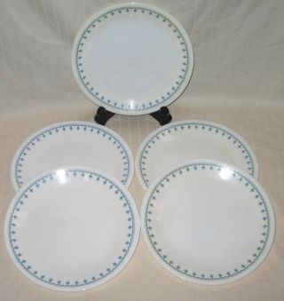 Vintage (5) Corelle Snowflake Blue Garland 10 1/4 " Dinner Plates