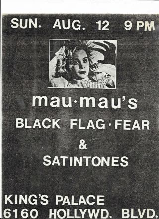 Mau - Maus,  Black Flag,  Fear At Kings Palace L.  A.  Calif 1979 Punk Flyer Kbd