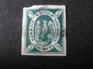Bolivia,  Scott 1f,  5c.  Value Blue Green 1867 - 68 Condor Type Issue