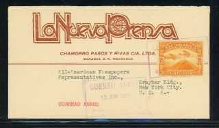 Nicaragua Postal History: Lot 101 1937 15c Air Commercial Managua - Nyc $$$