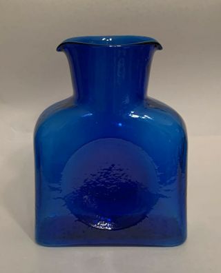 Vtg Blenko Hand Blown Cobalt Blue Glass Double Spout Vase Water Pitcher Carafe