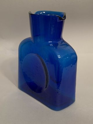 VTG Blenko Hand Blown Cobalt Blue Glass Double Spout Vase Water Pitcher Carafe 2