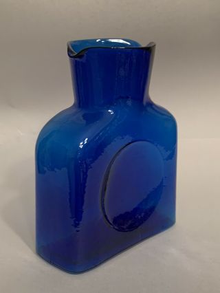 VTG Blenko Hand Blown Cobalt Blue Glass Double Spout Vase Water Pitcher Carafe 3