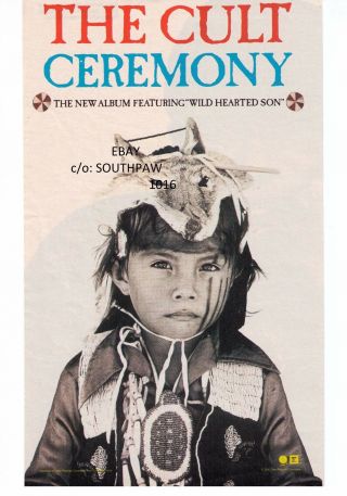 1991 The Cult " Ceremony " Record Album Classic Print Advertisement