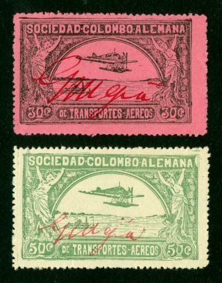 Colombia 1920 Airmail Scadta Consular (usa) Set Ms " Mejia " Sc Cleu1 - 2 Mnh