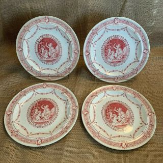 Antique Wedgwood Etruria England 9 - 1/4 " Lunch/dinner Plates Pink Cherubs - Set 4