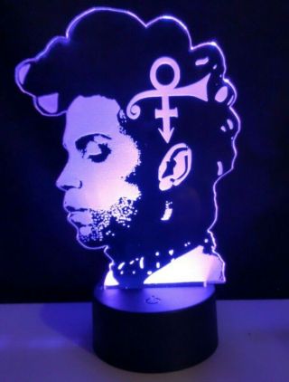 Prince The Artist Portrait 3d Acrylic Engraved Led Lamp.  Made In The Uk