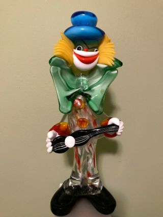 Vintage Murano Italian Art Glass Clown Guitar Figurine 10 1/2 " Tall