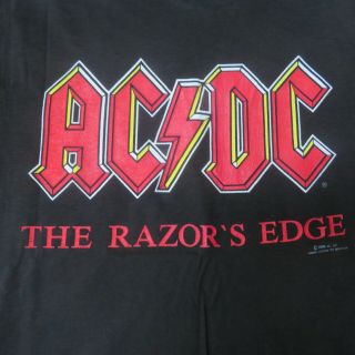 1990 Ac/dc Razors Edge Lg T Shirt Vintage - Black In Black Dateback 1990