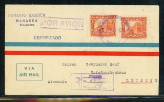 Nicaragua Postal History: Lot 76 1932 Reg Air Multifranked Hammer To Senf $$$
