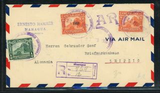 Nicaragua Postal History: Lot 75 1932 Reg Ar Multifranked Hammer To Senf $$$