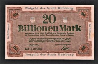 20 Trillion Mark 1923 Notgeld Inflation Duisburg Zwanzig Billionen Uncirculated