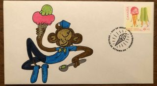 2019 Canada Post Community Ice Cream Cone Fdc Hand Drawn Cachet Monkey Serving