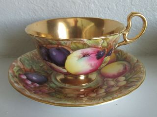 Aynsley Orchard Fruit Tea Cup & Saucer Gold England Signed