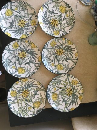Set Of 6 Masons For Tiffany 8” Yellow Flowers Salad Plate.
