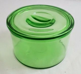Vintage Smooth Green Depression Glass Covered Candy/cookie/nut Jar
