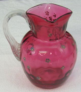 Antique Victorian Cranberry Enameled Glass Jug Creamer