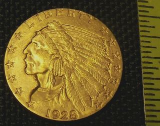1928 Indian Head $2.  50 Dollar Quarter Eagle American Gold Coin
