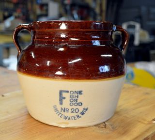 Red Wing Stoneware Advertising Bean Pot Whitewater Wisconsin Antique Vintage