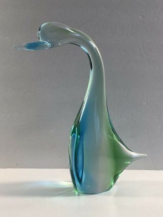 Signed Chalet Art Glass Blue / Green Bird Duck Vintage Colours Canada 8”