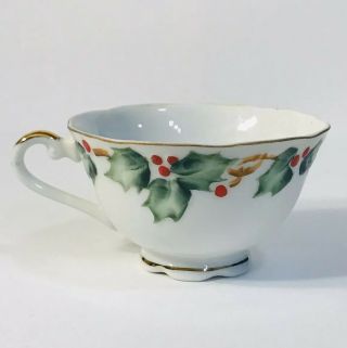 Vintage Lefton China Christmas Tea Coffee Cup Hand Painted Holly Garland