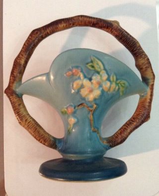Vintage Roseville Pottery Flower Basket Planter Vase 309 - 8 " Apple Blossom